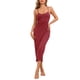 thumbnail image 2 of Noche de inspiración para mujeres, camisón ajustable con tirantes de espagueti, vestido de dormir de modal en color rojo, 2 of 6