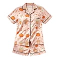 thumbnail image 4 of Afdoent Girls Pajamas Set Halloween Pumpkin Print Sleepwear Short Sleeve Lapel Top And Shorts Comfy Pajamas Set Casual Loungewear Comfortable Kids Holiday Sleepwear 4-5 Years, 4 of 4