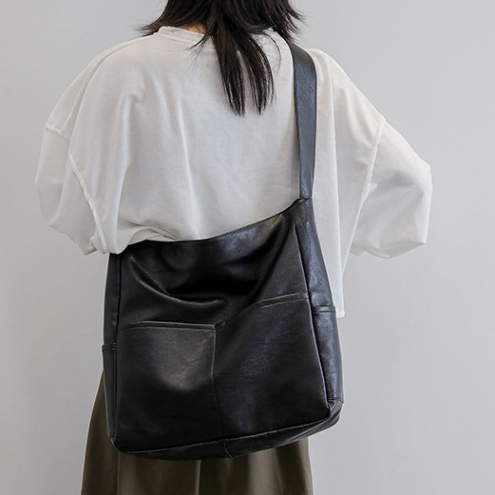 Slouchy Leather Hobo Crossbody Shoulder Tote Bag for Women Casual Purse Messenger Bags Travel Work