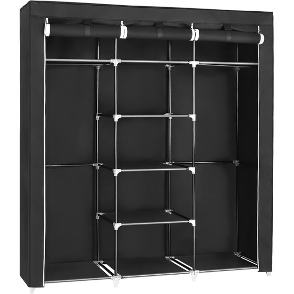 Songmics Home Foldable Closet Organizer – 59 x 17.7 x 69 Inch 9-Compartment Wardrobe with Fabric Cover for Bedroom Storage, Ink Black