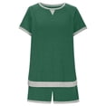 thumbnail image 4 of LOVZFMLL Ensembles Deux Pièces pour Femmes Pyjamas à Manches Courtes Col Rond Hauts et Shorts Ensembles de Course Deux Pièces avec Poches Vert TTG, 4 of 7
