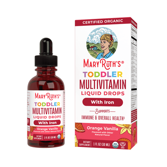 MaryRuth's Toddler Multivitamin Liquid Drops, Ages 1 - 3, USDA Organic, Immune Children's Health, Vegan, Dairy-Free, Gluten-Free, 1 fl oz