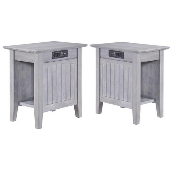 Home Square 2 Piece Nantucket Driftwood Side Table with Charger Set in Gray