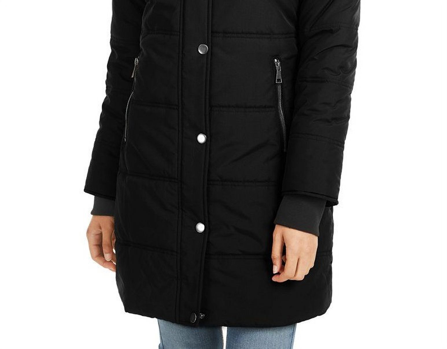 MARALYN & ME Womens Black Faux Fur Pocketed Hooded Zippered Puffer Winter Jacket Coat Juniors XS - image 3 of 3