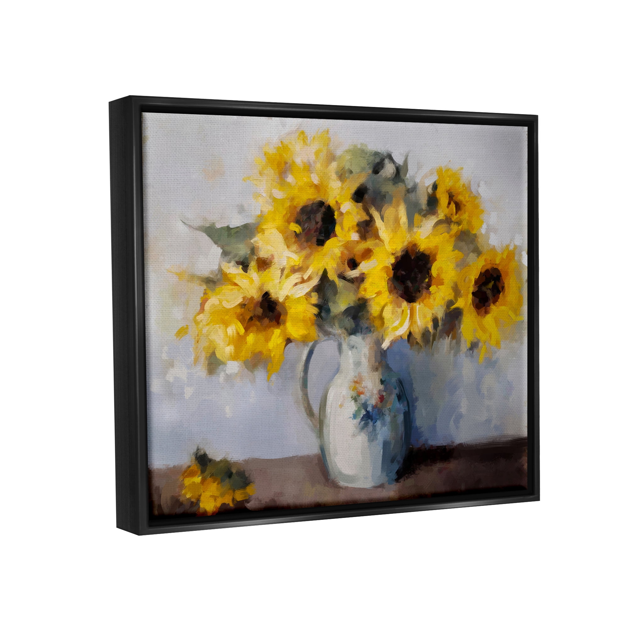 Stupell Industries Traditional Sunflower Bouquet Botanical & Floral Painting Black Floater Framed Canvas Art Print Wall Art, 21 x 17
