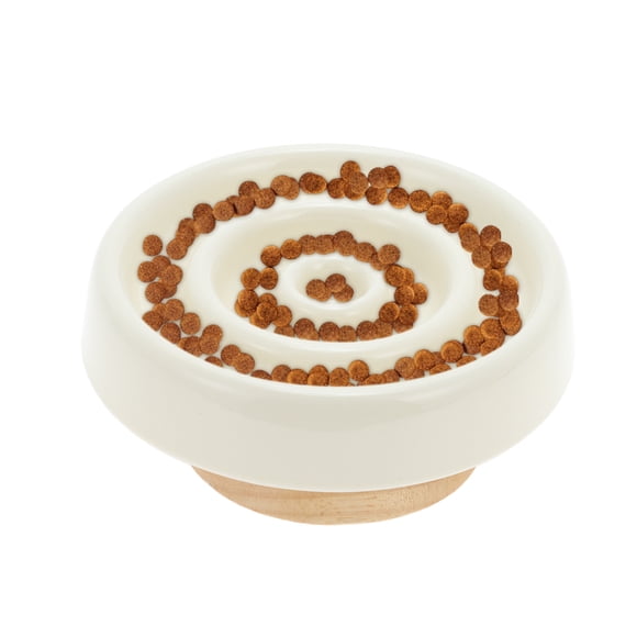 Cuencos para Perros de Alimentación Lenta Unique Bargains Cuencos para Perros con Base de Madera Cuenco de Alimentación Lenta de Cerámica para Hábitos Alimenticios Buenos Albaricoque