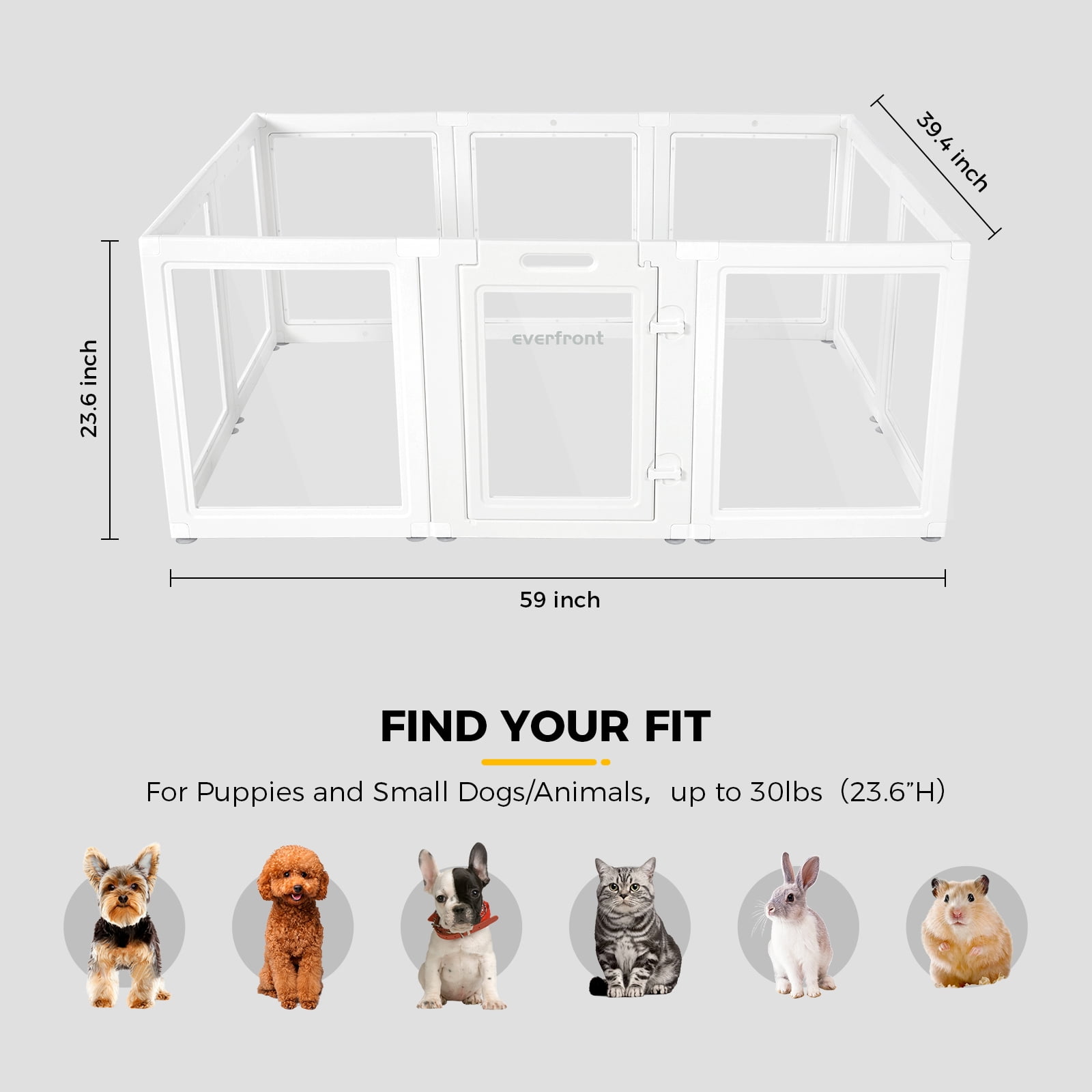 Everfront Clear Acrylic Plastic Dog Playpen Indoor,for Puppy Cat Rabbit Ferret Transparent Pet Pen,Easy Assemble Whelping Crate Kennel Cage Enclosure,Preferable for Puppies, Small & Medium Dogs
