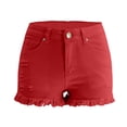 thumbnail image 4 of JINMGG Shorts for Women Clearance $5 Women's Stretchy Denim High-Waist Shorts Frayed Ripped Shorts with Pockets Pants Red M, 4 of 7