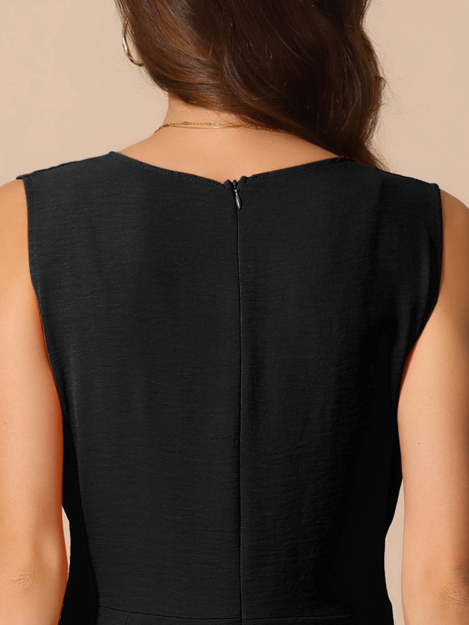 DARING DIVA Women's V Neck Casual Sleeveless Wide Leg Jumpsuit L Black