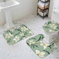 thumbnail image 3 of Spring Flower Bathroom Rugs Set Retro Watercolor White Floral Green Leaf Plant Non Slip Absorbent Soft Bath Mats 3 Piece Set with Bathroom Rug, U-Shaped Floor Mat, Toilet Seat Cover Large Size, 3 of 9