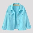 thumbnail image 1 of Manteaux de Printemps et d'Automne pour Femmes Veste en Denim à Manches Longues Chaude Unie, 1 of 3