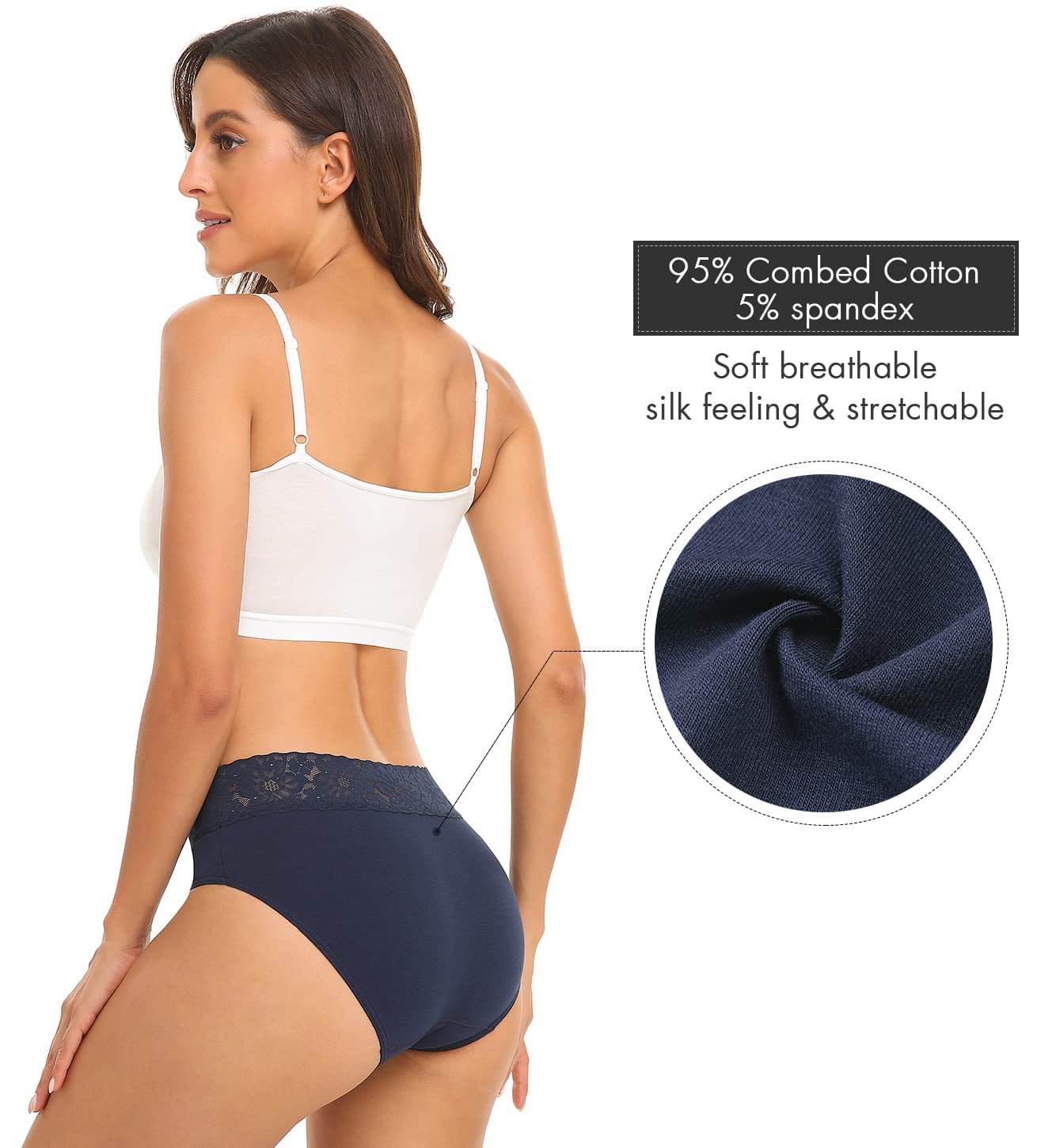 RHYFF Womens Underwear Cotton Bikini Panties Lace Soft Hipster Panty Ladies  Stretch Full Briefs 5 Pack(R6004XL-Dark) X-Large 