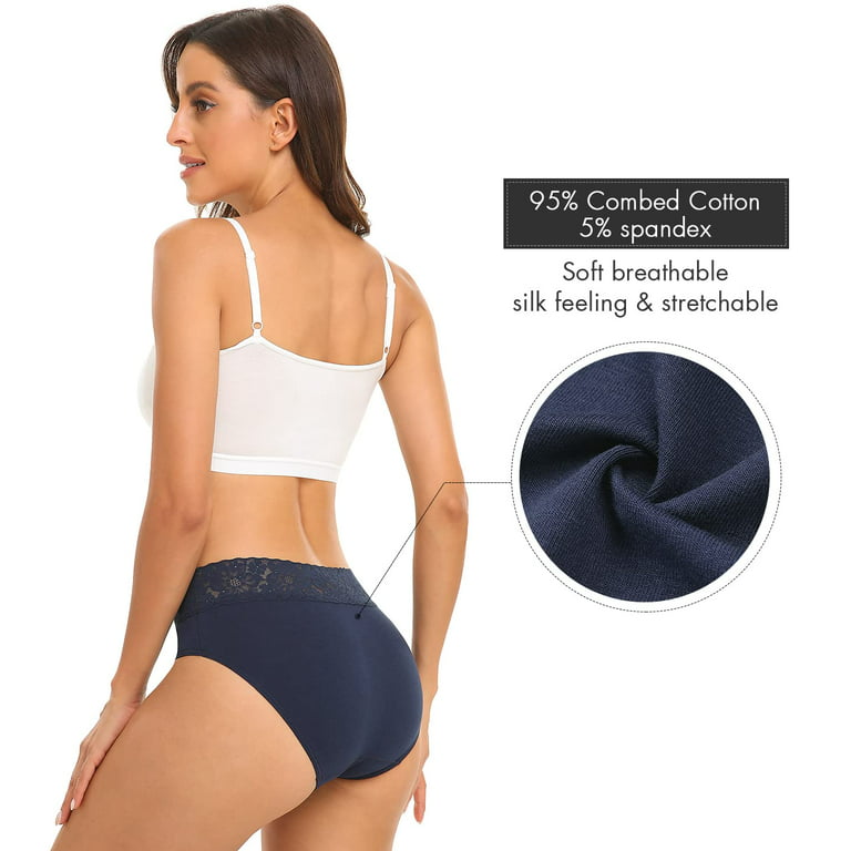 RHYFF Womens Underwear Cotton Bikini Panties Lace Soft Hipster Panty Ladies  Stretch Full Briefs 5 Pack(R6004XL-Dark) X-Large