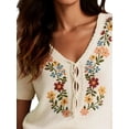 thumbnail image 2 of Suéter de Corta para Mujer, Estilo Retro con Bordado Floral, Blusa Campesina con Cuello en V y Lazo Frontal de Verano. S, 2 of 6