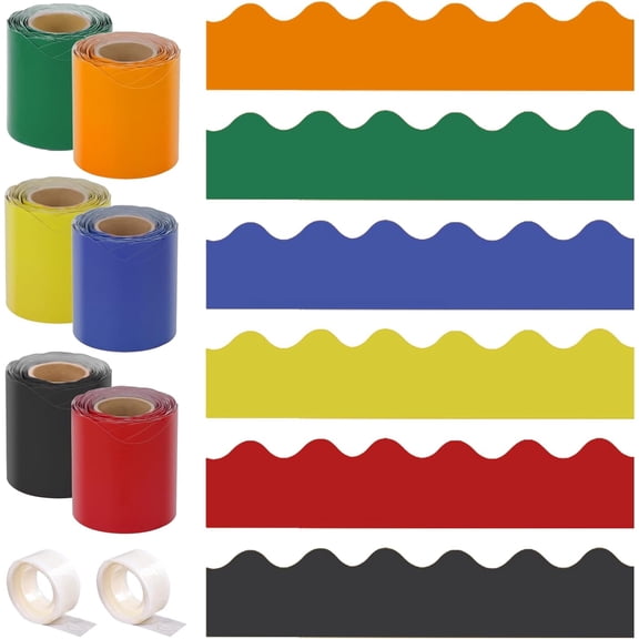 ‌ 6 Rolls 196.8Ft Colorful Bulletin Board Borders, Humidity Resistant Bulletin Board Trim with Adhesive, for School, Home, Office and Party Decorations