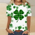 thumbnail image 2 of Bowake T-Shirts de la Saint-Patrick pour Femmes Col Rond Manches Courtes T-Shirt d'Été Quatre Feuilles Shamrock Graphique Tee Tops, 2 of 4