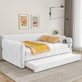 thumbnail image 2 of Euroco Upholstery Queen Size Daybed with Trundle, Velvet Sofa Bed with USB Charging, White, 2 of 10