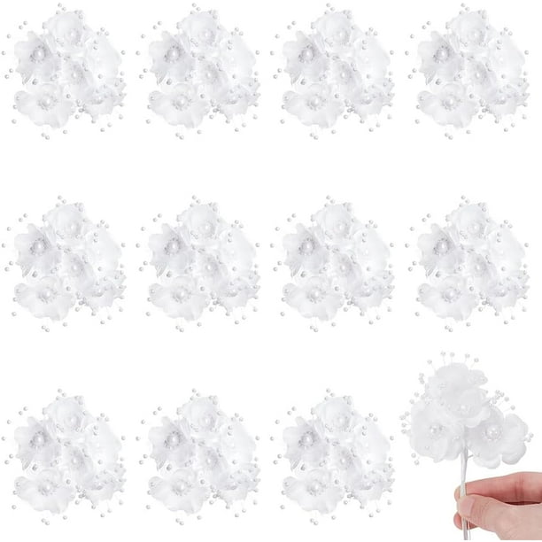 Ramo de 72 piezas de flores de poliéster con perlas artificiales blancas en forma de spray
