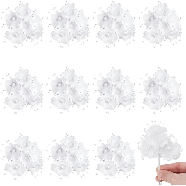 Ramo de 72 piezas de flores de poliéster con perlas artificiales blancas en forma de spray