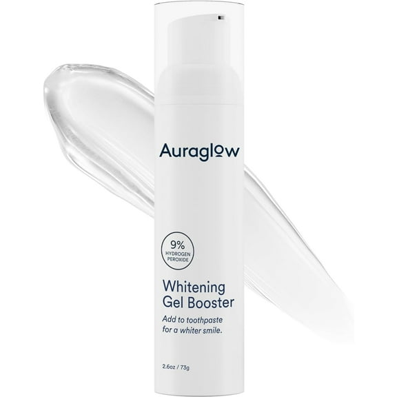 Auraglow Whitening Gel Booster, Add to Toothpaste to Whiten, Teeth Whitening Toothpaste Gel, 9% Hydrogen Peroxide Whitening Gel, 350+ Whitening Treatments, 6-Month Supply, 2.6oz