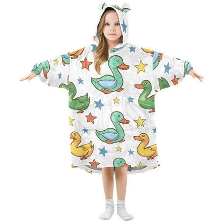 

joogoo Wearable Blanket Hoodie for Kids Cartoon Duck and Star Flannel Oversized Sweatshirt 3-14 Years S