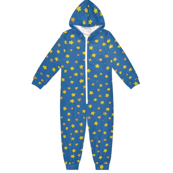 Blue Sky Yellow Stars One Piece Pajamas Soft Jumpsuit Cozy Sleep and Play Romper Zipper and Pockets 4T