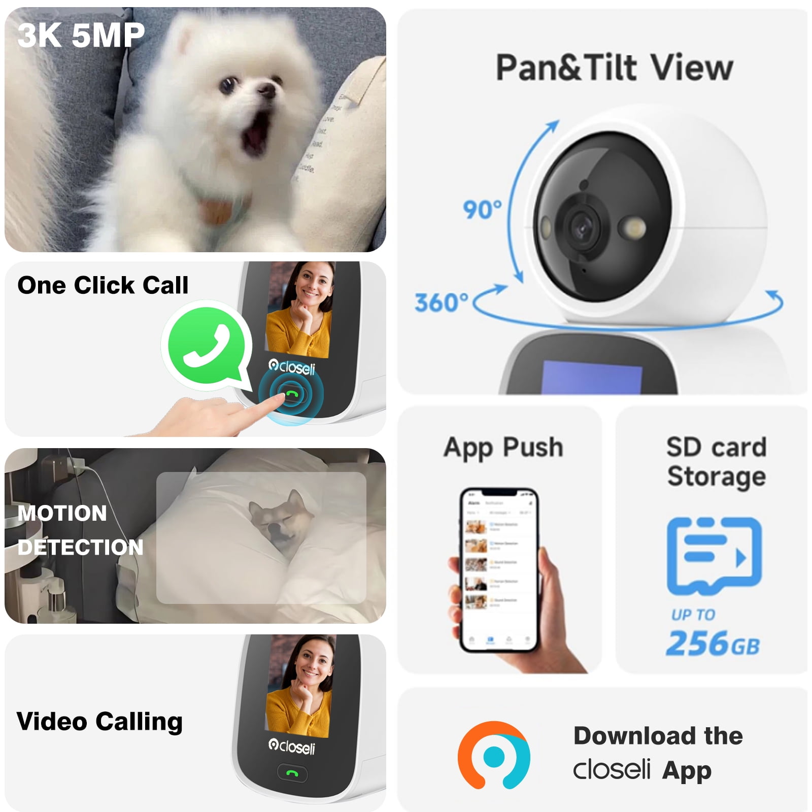 5MP Home Indoor WiFi Security Camera,Closeli CL200 Two-Way Talk Pet Camera with Night Vision AI Motion/Human/Sound Detection.