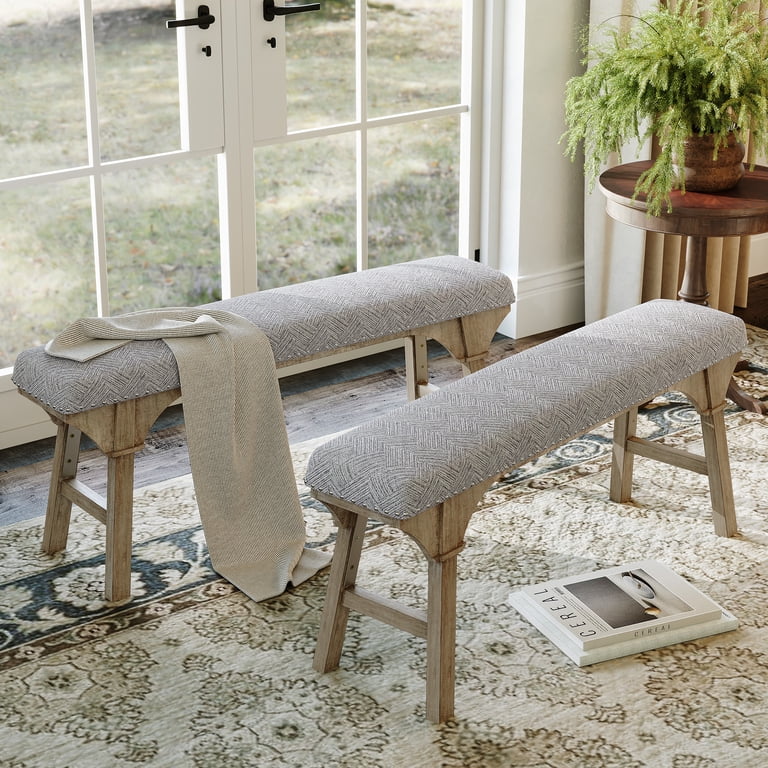 HLR Modern Upholstered End of Bed Bench, Gray photo 4
