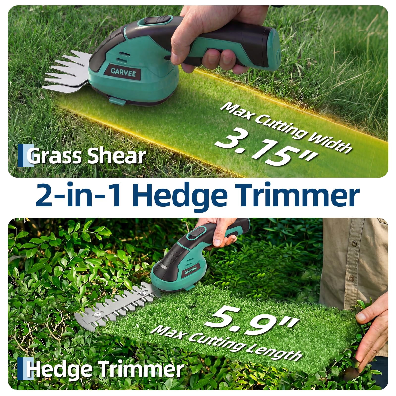 2 in 1 Handheld 7.2V Electric Grass Trimmer Hedge Shears/Grass Cutter Rechargeable Lithium-Ion Battery and Type-C Cable Included Cordless Grass Shear & Shrubbery Trimmer