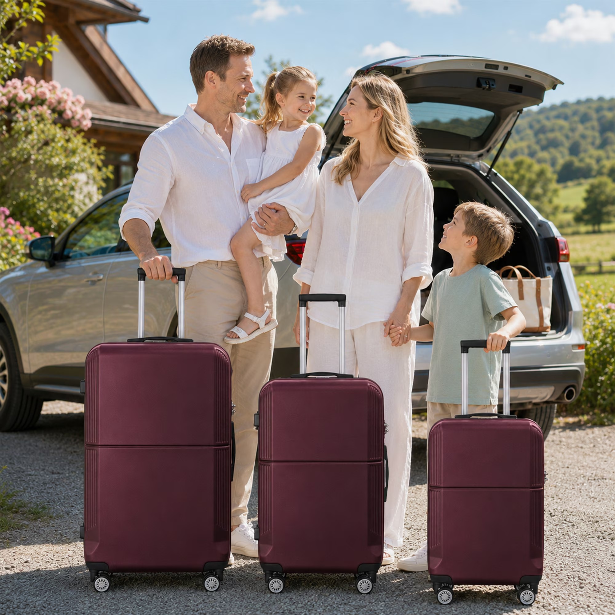 avobird 3-Piece ABS Hardshell Luggage Set – Lightweight and scratch-resistant, featuring silent 360° spinner wheels and TSA-approved locks, 20"/24"/28", Purple