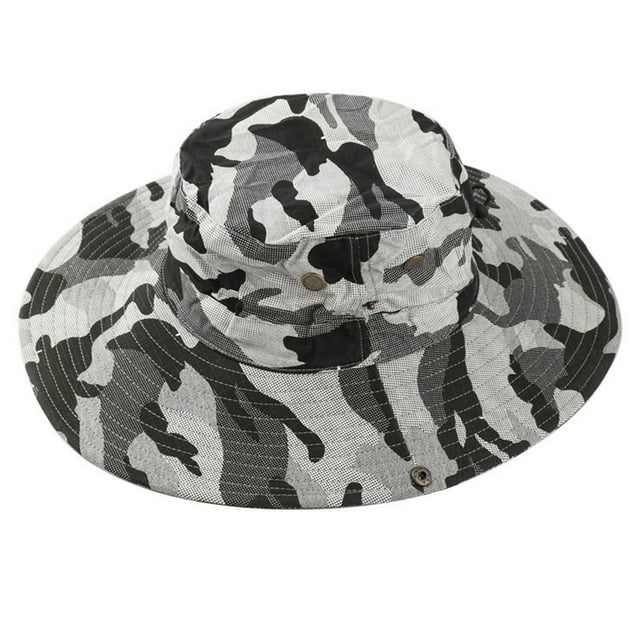 Kmbangi Adults Camouflage Print Sun-Resistant Fisherman Cap with Wind Rope
