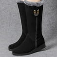 thumbnail image 5 of Mepaouo Mid Calf Slouchy Snow Boots for Women Suede Low Wedges Zipper Winter Knee High Boots(Black,7), 5 of 7