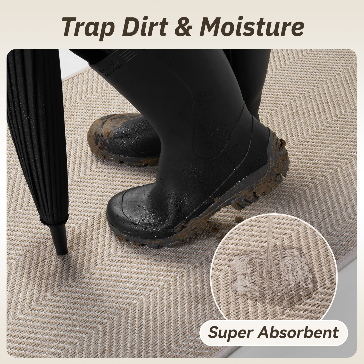 FEELHOME Door Mats for Inside 36"x59" Non Slip Rubber Welcome Mat for Inside Low-Profile Dirt Trapper Indoor Door Mats for Entryway Absorbent Washable Entry Rug Floor Mats Modern Herringbone Beige