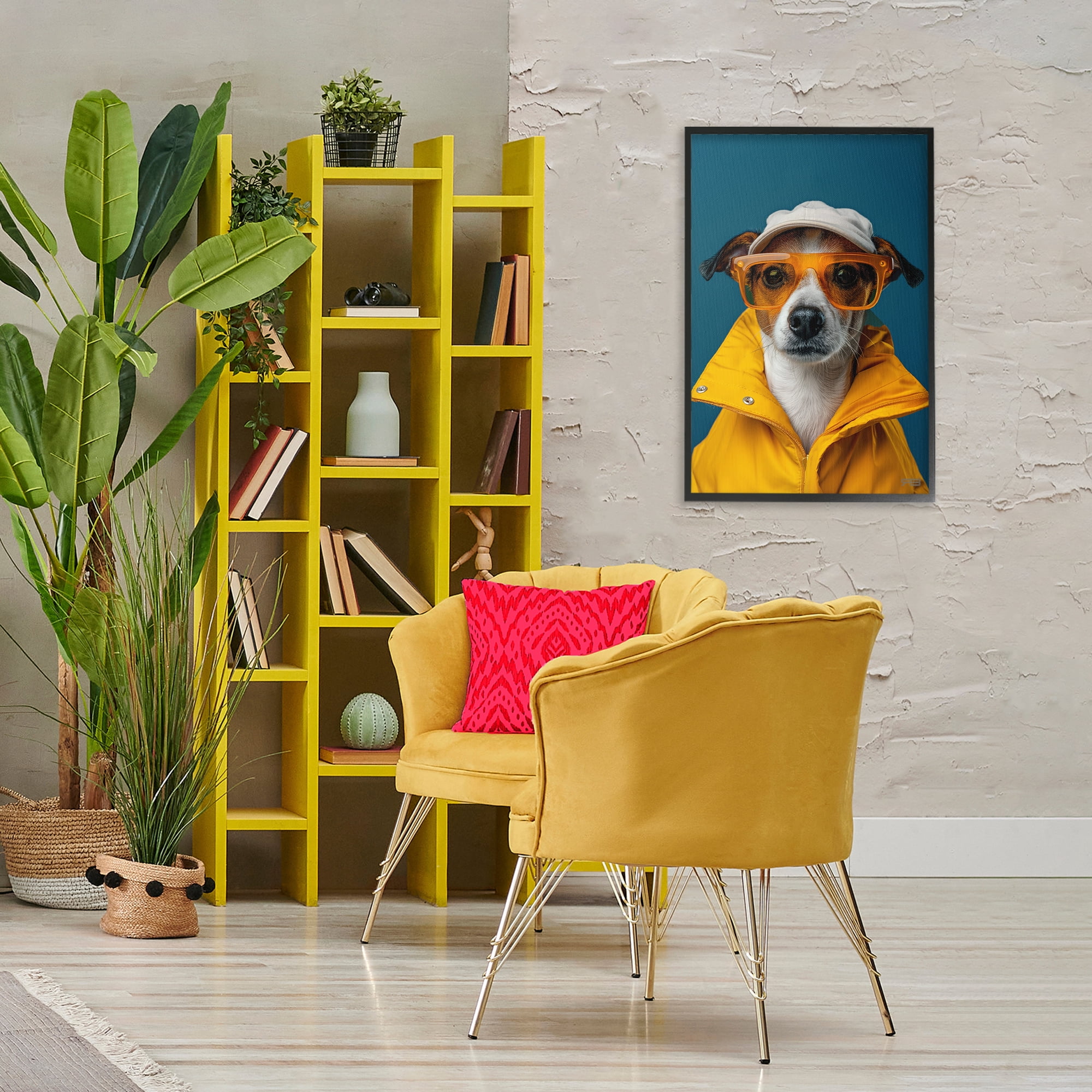 Stupell Industries Trendy Dog Friend Animals & Insects Painting Black Framed Art Print Wall Art, 20 x 30