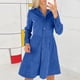 thumbnail image 2 of Vestido camisero de pana de manga larga para mujer: botonadura sencilla, liso, informal, falda larga, 2 of 7