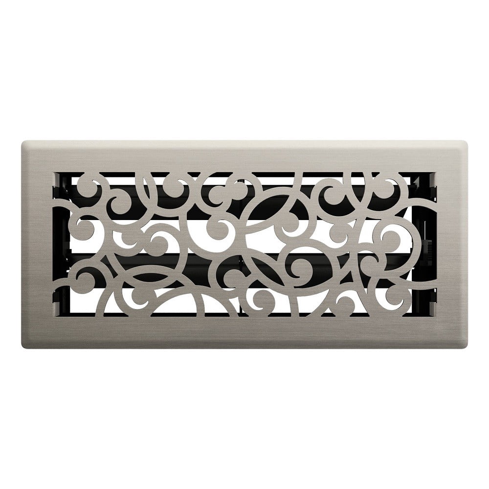 Imperial RG3360 Brushed Nickel Wonderland Design Louvered Floor Register - 4inch x 10inch Duct Opening