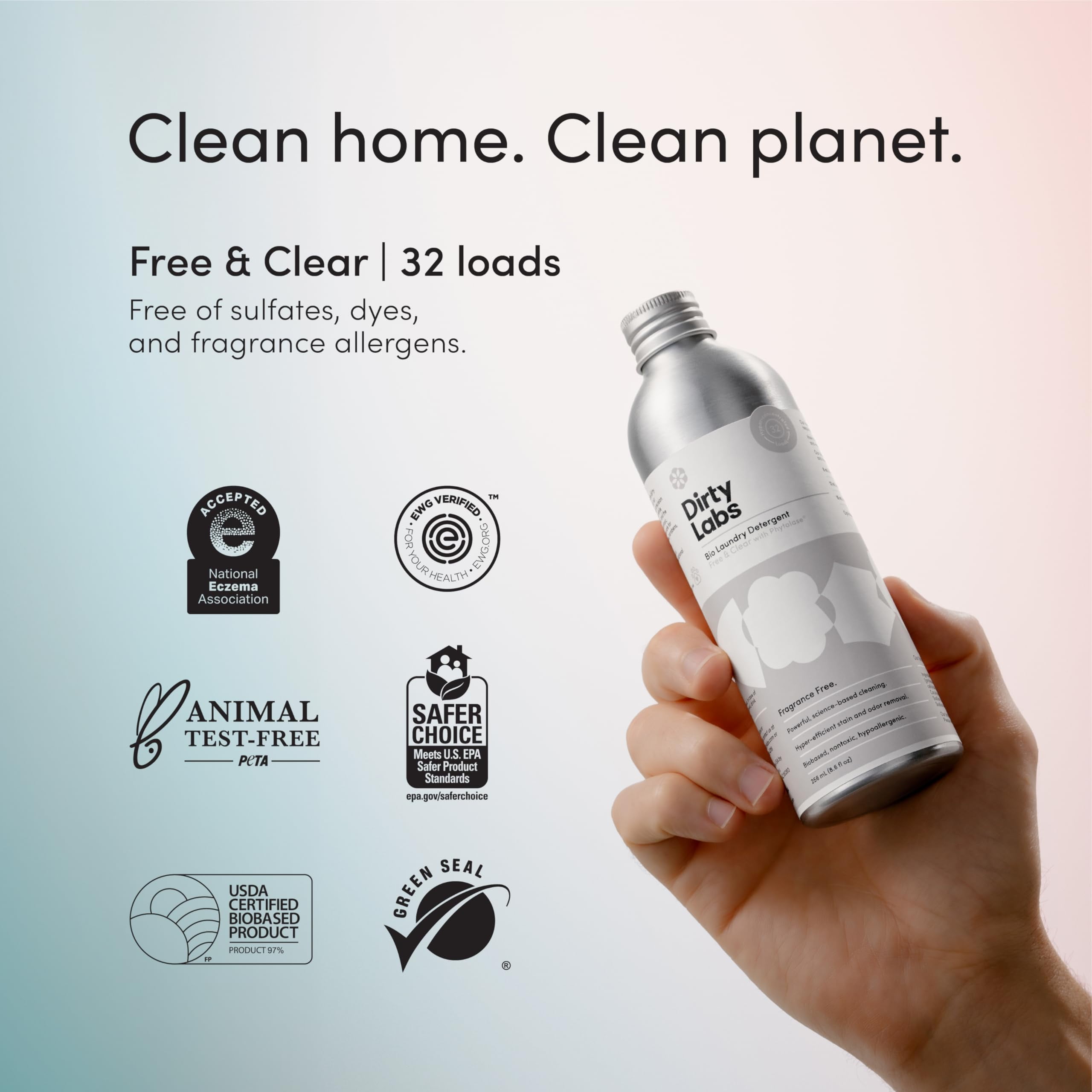 Dirty Labs | Scent Free | Bio-Liquid Laundry Detergent | 32 Loads (8.6 fl oz) | Hyper-Concentrated | High Efficiency & Standard Machine Washing | Nontoxic, Biodegradable | Stain & Odor Removal