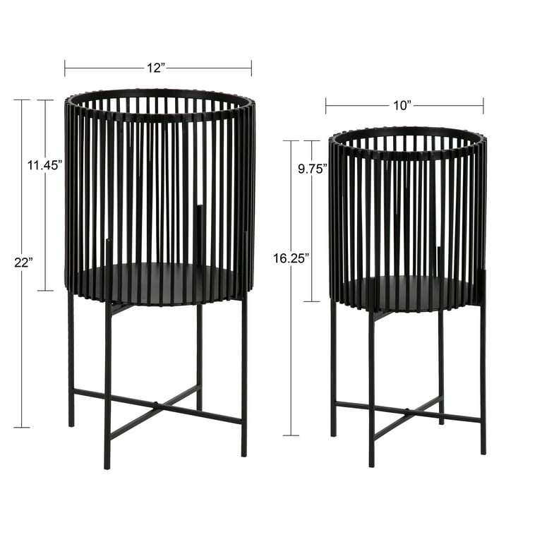 Kate and Laurel Paynter Modern 2-Piece Metal Floor Planter Set with Foldable Stand, Black