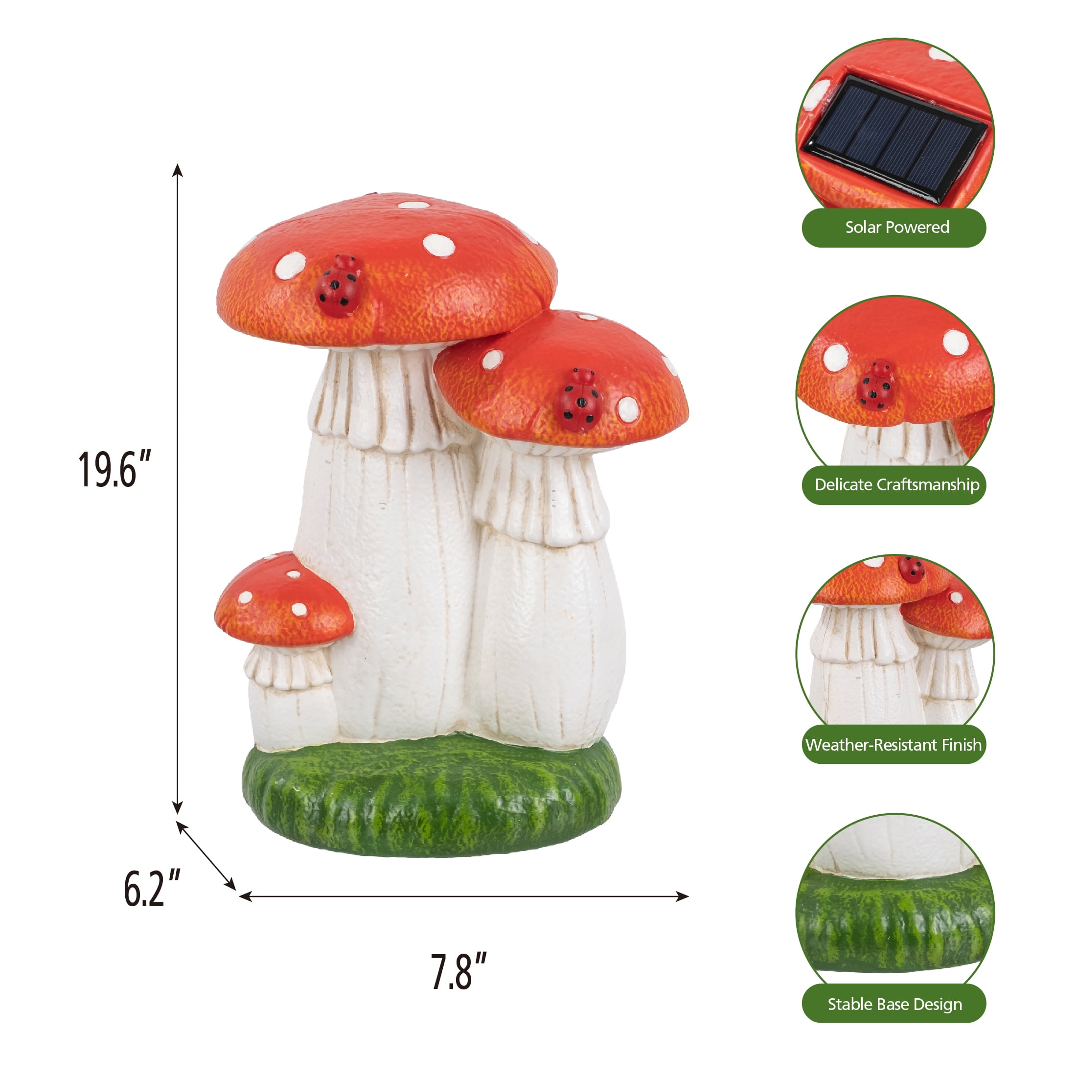 Mainstays Solar Three Mushrooms Outdoor Garden Statue with LED