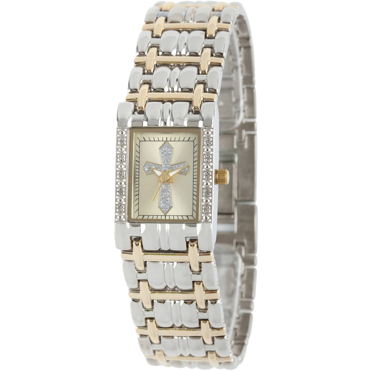 Women's Cross Rectangular Bracelet Watch, Two Tone by EWatchFactory