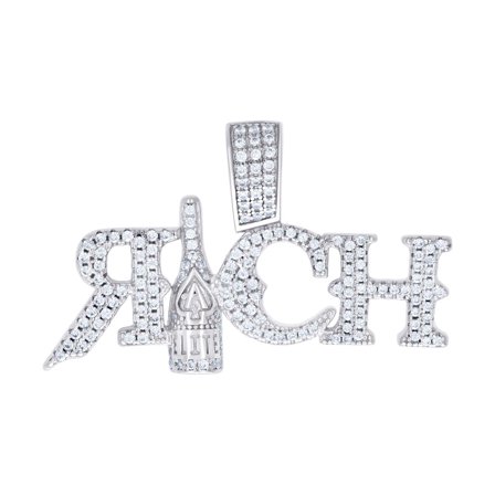 925 Sterling Silver Mens 0.92ct Moissanite Rich Fashion Talking Charm Pendant 24.6x40.1mm Wide Necklace for Men