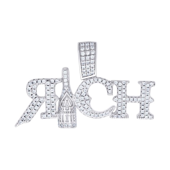 925 Sterling Silver Mens 0.92ct Moissanite Rich Fashion Talking Charm Pendant 24.6x40.1mm Wide Necklace for Men