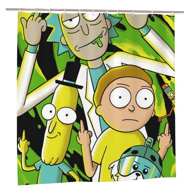 Cortina de ducha Rick & Morty, opaca, para baño, impermeable, resistente al moho, bloquea la privacidad, probador, patrón de impresión fina con arte de patchwork, 60 x 72, talla única.