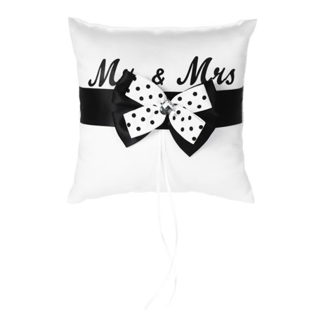 7 7 Inches White Black Satin Bowknot Wedding Ring Bearer Pillow