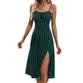 thumbnail image 3 of Womens Polka Dot Sundresses Spaghetti Strap Summer Slim Fit Side Slit Midi Dress A Line Beach Dress Peacock Green M, 3 of 8