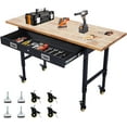 thumbnail image 1 of AKDSteel 60" Adjustable Height Workbench with 2000 Lbs Load Capacity, Heavy Duty Rubber Wood Top, Mobile Rolling Work Table with Drawer, Pegboard, Power Outlets & Lockable Wheels for Garage Workshop, 1 of 6