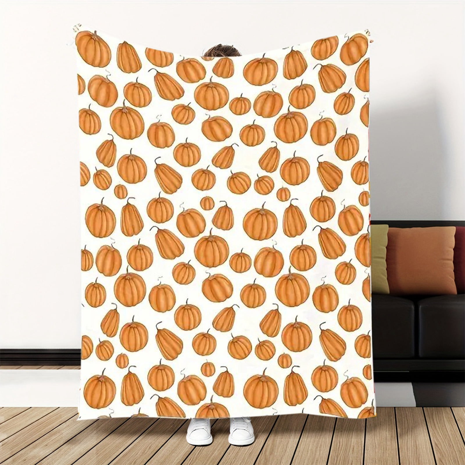 Tupukom Fall Blanket Pumpkin Fall Throw Blanket Pumpkin Branches Soft Fall Throw Carpet Thanksgiving Fuzzy Picnic Carpet for Room Bed Chair Outdoor