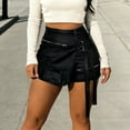 thumbnail image 1 of QHFBli Women's High Waisted Metallic Faux Leather Wrap Mini Skirt Shorts Plus Size Cargo Skort, 1 of 4
