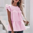 thumbnail image 6 of Summer Saving Wycnly Womens Shirts Fashion Ruffle Sleeve Loose Pleates Swing Tops Summer Short Sleeve Crewneck Ladies Striped Print Tops and Blouses Pink XL, 6 of 7