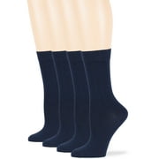 Womens Cotton Dress Crew Socks, Dark Navy, Medium 9-11, 4 Pack